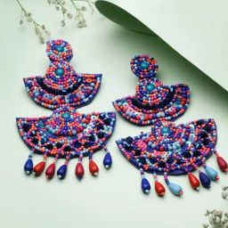 Moedbuille Beads and Sequins Contemporary Layered Design Handcrafted Tasselled Earrings-44