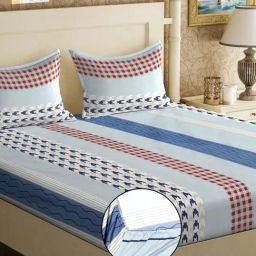 Klotthe Multicolor Cotton Blend Printed 300 TC King Fitted Bedsheet with 2 Pillow Covers-picture-22