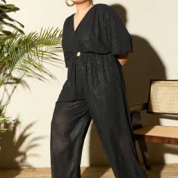 Curve By Kassually Black Textured Jumpsuit image 3