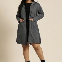 Qurvii + Dark Grey Fleece Long Jacket-47