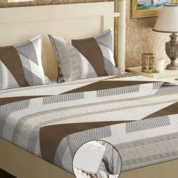 Klotthe Multicolor Cotton Blend Printed 300 TC King Fitted Bedsheet with 2 Pillow Covers-picture-14