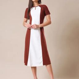 PURVAJA Brown Color-Block Dress-10