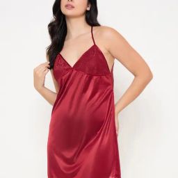 Clovia Maroon Satin Relaxed Fit Babydoll-picture-22