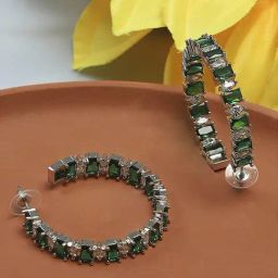 Biba Green Brass Hoop Earrings for Women-image-81
