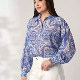 Globus Blue Relaxed Fit Printed Shirt-image-0