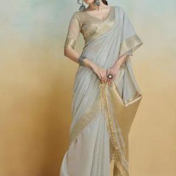 Saree Mall Off White Cotton Self Saree with Blouse Piece-image-52