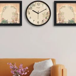 Random Beige & Green Printed Traditional Wall Clock with 2 Photo Frames-picture-44