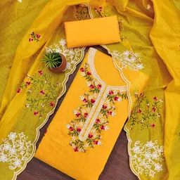 HERE&NOW Floral Embroidered Chanderi Cotton Unstitched Dress Material-image-57