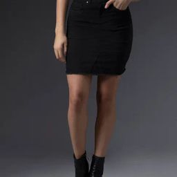 High Star Black Cotton Above Knee Skirt-image-62