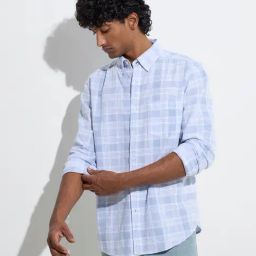 WES Casuals by Westside Light Blue Checks Relaxed-Fit Cotton Shirt-image-74