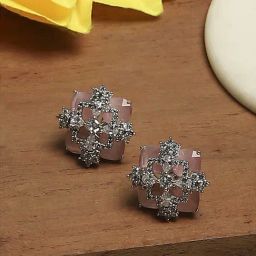 Biba Light Pink Brass Stud Earrings for Women-picture-7