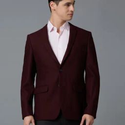 Reid & Taylor Maroon Comfort fit Solid Blazer-image-77