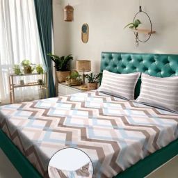 Klotthe Multicolor Cotton Blend Printed 300 TC King Fitted Bedsheet with 2 Pillow Covers-picture-2