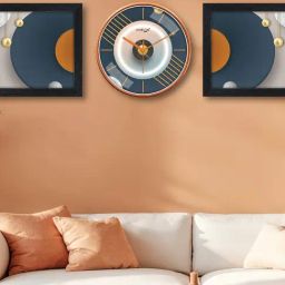 Random Grey & Orange Printed Traditional Wall Clock with 2 Photo Frames-picture-11