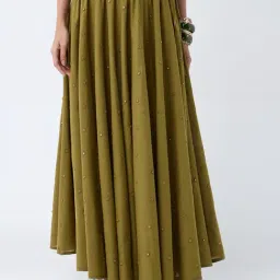 Utsa by Westside Olive Mirror Embroidered Cotton Skirt-picture-20