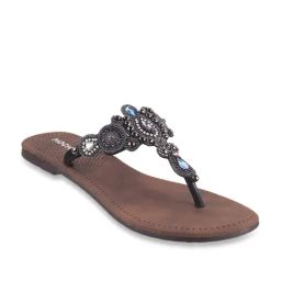 Mochi Women's Black T-Strap Sandals-image-62