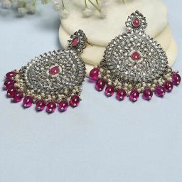 Biba Dark Pink Brass Dangler Earrings for Women-14