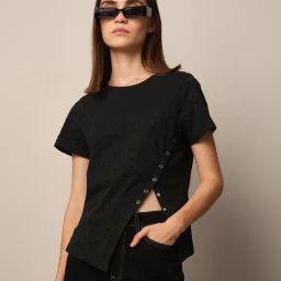 Only Black Cotton Self Design Crop Top-picture-23