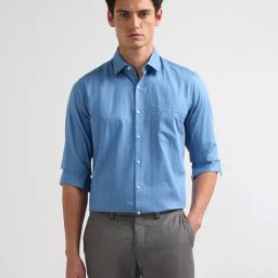 Arrow Light Blue Cotton Regular Fit Striped Shirt-picture-14