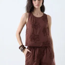 LOV by Westside Brown Floral Embroidered Cotton Top-picture-33
