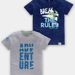 Codez Kids Grey Melange & Blue Printed T-Shirt (Pack Of 2)-4
