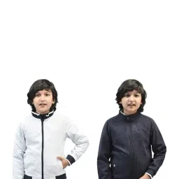 Crimsoune Club Kids Navy & White Solid Full Sleeves Reversible Jacket-image-70