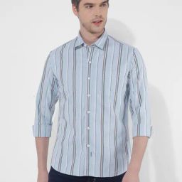 Numero Uno Blue Cotton Slim Fit Striped Shirt-picture-37