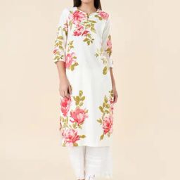Rangmanch by Pantaloons White Cotton Printed 3/4th sleeve Kurti-image-77