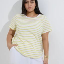 Gia by Westside Lime Stripe Printed Cotton T-Shirt-picture-21