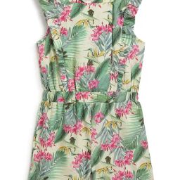 Guess Green Printed Square Neck Poplin Romper-image-4
