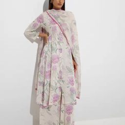 Zuba by Westside Lilac Floral Design Cotton-Blend Dupatta-picture-47