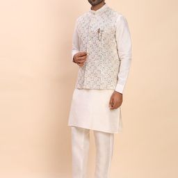 Pro-Ethic STYLE DEVELOPER Men Embroidered Angrakha Sequinned Pure Silk Kurta with Trousers-picture-36