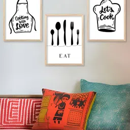 Kotart Brown & White 3 Pieces Wooden Abstract Restaurant Painting Wall Arts-picture-30