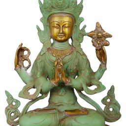 Exotic India Patina Green & Gold Toned Lord Avalokiteshvara Religious Brass Idol Showpiece-image-60