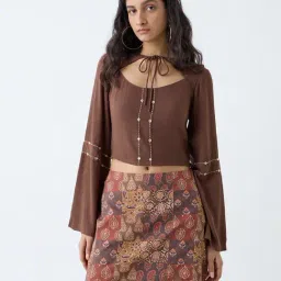 Bombay Paisley by Westside Brown Cut-Out Detailed Top-picture-4