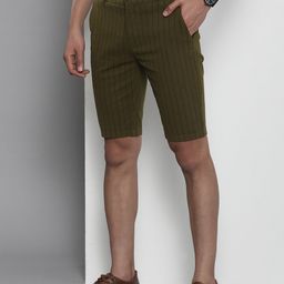 The Indian Garage Co Men Olive Green Striped Slim Fit Chino Shorts-image-33