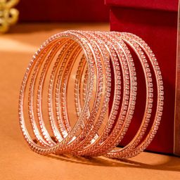 NVR Women Set Of 8 American Diamond Rose Gold Plated Bangles-1