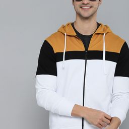 HERE&NOW Men White Colourblocked Hooded Sweatshirt-image-62