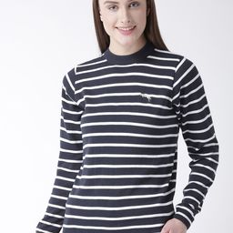 JUMP USA Women Navy Blue & White Striped Pullover-image-67