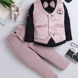 FOURFOLDS Boys Single-Breasted Self-Design 3-Piece Suit-image-42