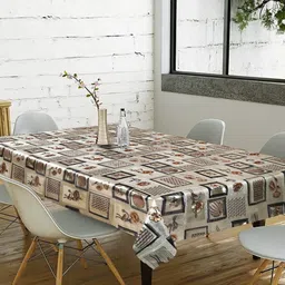 Dakshya Industries Brown Floral Waterproof Plastic 6-Seater Table Cover-image-48