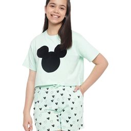 Lil Tomatoes Half Sleeves Disney Mickey Mouse Printed Night Suit - Green-image-3
