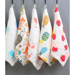 Elementary Premium 6 Layered Ultra Soft Muslin Cotton Wash Cloth Pack of 4 - (Colour & Print May Vary)-18