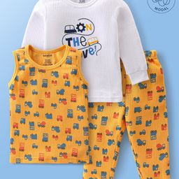 Babyoye  Cotton Modal Blend Full Sleeves Vehicles Printed Thermal Wear Set - Yellow-image-2