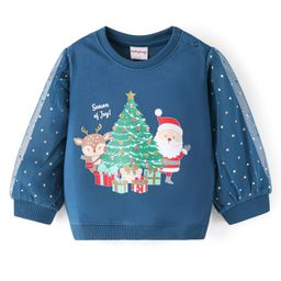 Babyhug Cotton Full Sleeves Sweatshirt With Christmas Graphics Foil Print & Mesh Detailing - Navy Blue-image-89