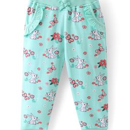 Babyhug Cotton Looper Knit Full Length Lounge Pant Floral Print - Blue-image-68