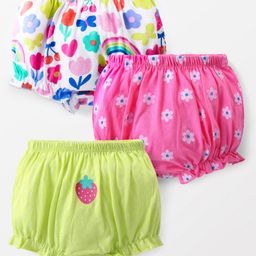 Babyhug 100% Cotton Bloomers with Floral & Polka Dots Print Pack Of 3 - Pink Green & White-image-54