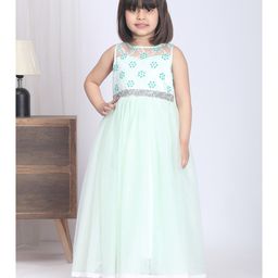 Toy Balloon Kids Sleeveless Floral Embroidered Bodice & Bead Embellished Flared Gown - Sea Green-image-88