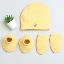 BUMZEE Cotton Floral Printed Cap Mittens & Booties Set - Yellow-image-28