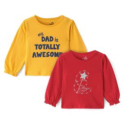 Doodle Poodle Single Jersey Knit Full Sleeves Text Printed Tops Pack of 2 - Red & Yellow-image-35